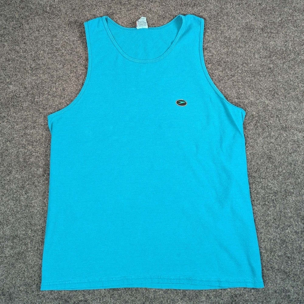 Vintage 1998 Speedo Tank Top Mens Large Turquoise Blue Cotton Made in USA